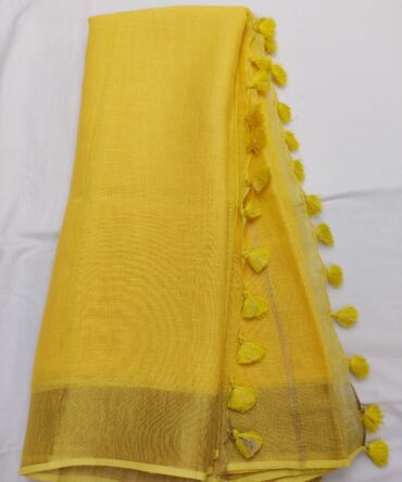 Yellow Golden Zari Border Solid Color Saree