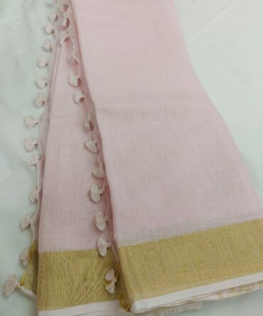 Cream White Golden Zari Border Solid Color Saree