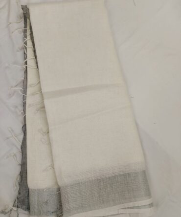 Off-White Silver Zari Border Solid Color Saree