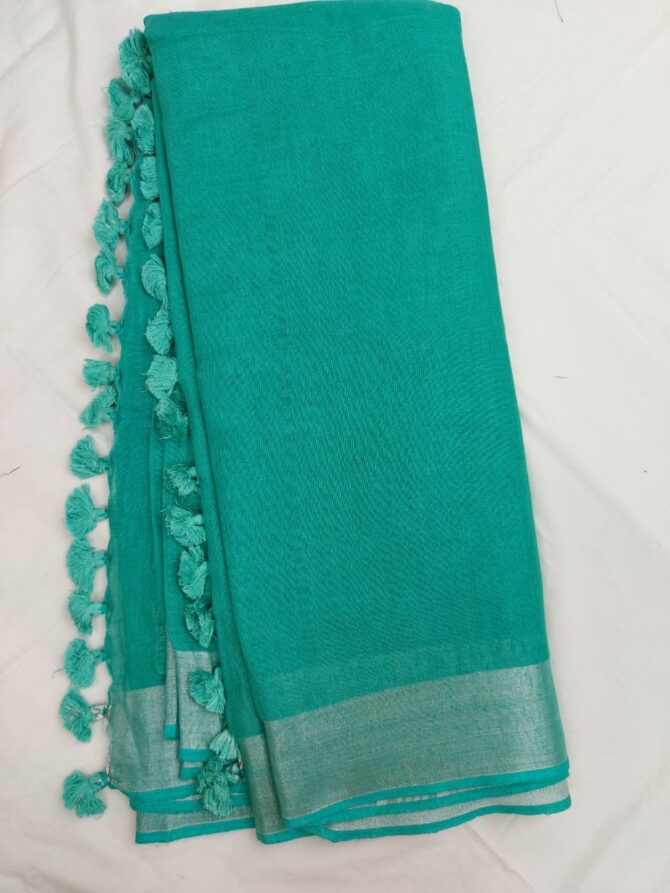 Sapphire Silver Zari Border Solid Color Saree