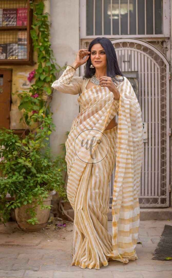Walnut Cream Modal Silk Zari Saree