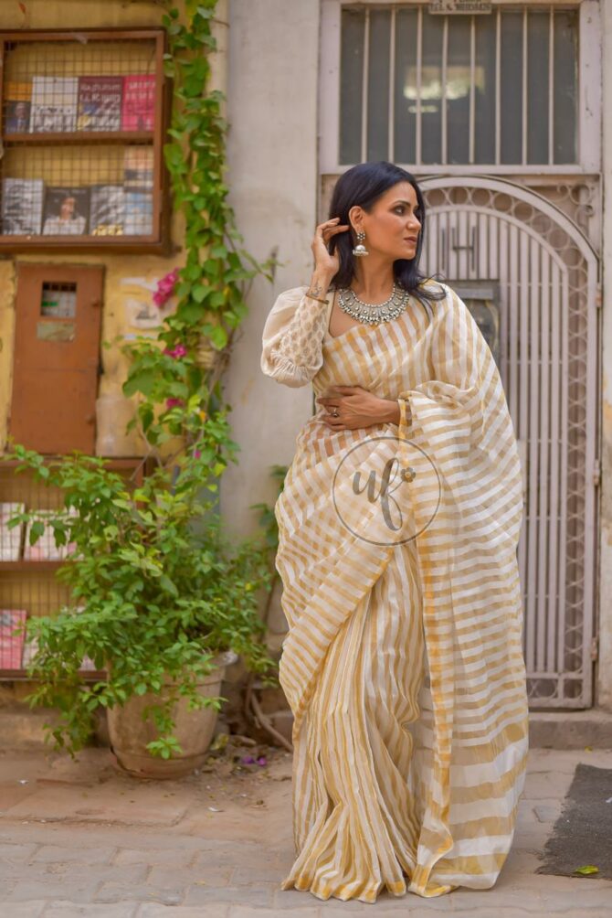 Walnut Cream Modal Silk Zari Saree