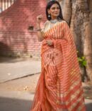 Warm Coral Modal Silk Zari Sarees