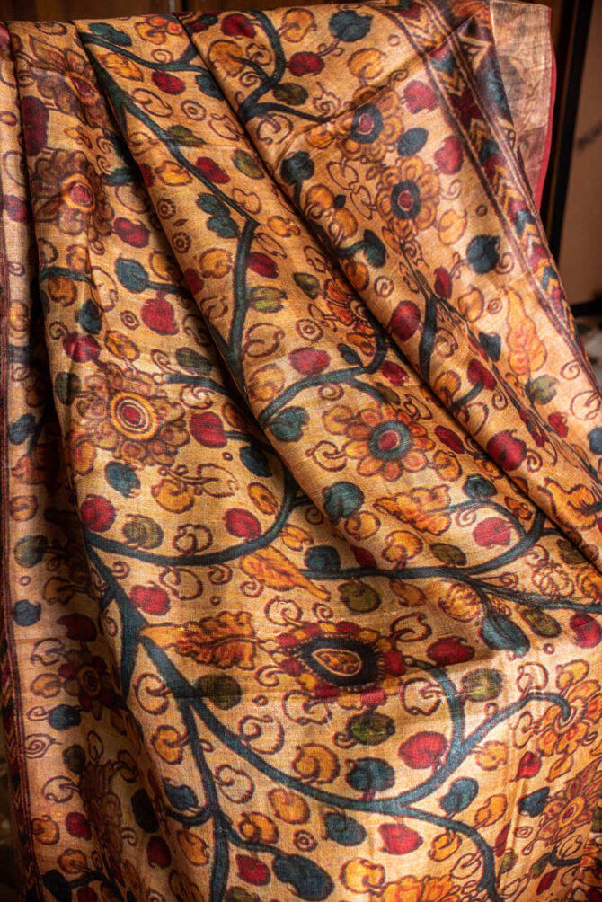 Multicolor Floral kalamkari Linen Digital Print Saree