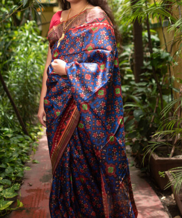 Purple Multicolor ajrakh patolaTussar Digital Printed Saree