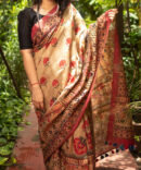 Beige Multicolor Floral Moonga Silk Digital Printed Saree