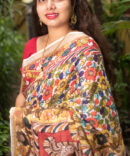 Multicolor Floral kalamkari Linen Digital Print Saree