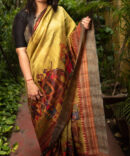 Mustard Yellow Moonga Silk Kalamkari Digital Print Saree