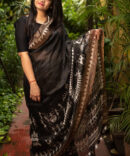 Black Tussar Kalamkari Digital Print Saree