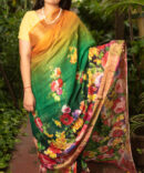 Green Multicolor Linen Floral Digital Print Saree