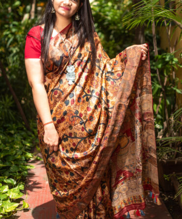 Multicolor Kalamkari Pure Silk Saree