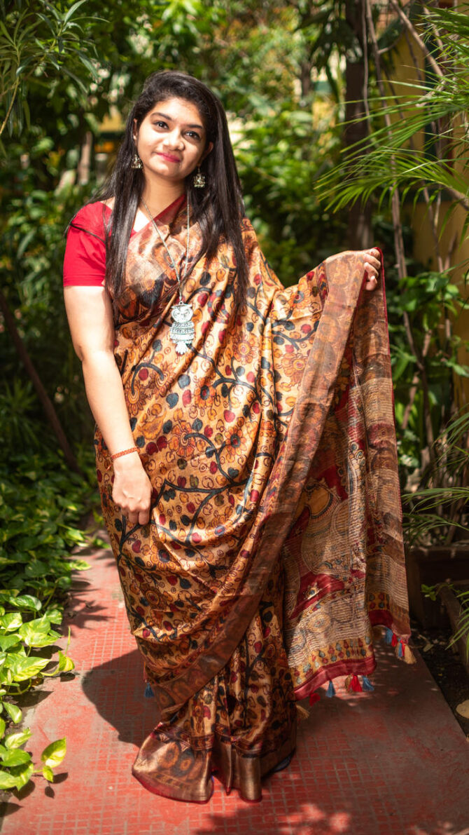 Multicolor Kalamkari Pure Silk Saree