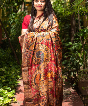 Beige Multicolor Floral Tussar Digital Print Saree