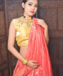Light Coral Red Plain Silk Linen Saree