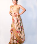 Beige Floral Pure Linen   Saree