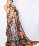 Quartz Grey Kalamkari Linen Digital Print Saree