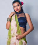 Lavender Blush White Floral Silk Linen Digital Print Saree