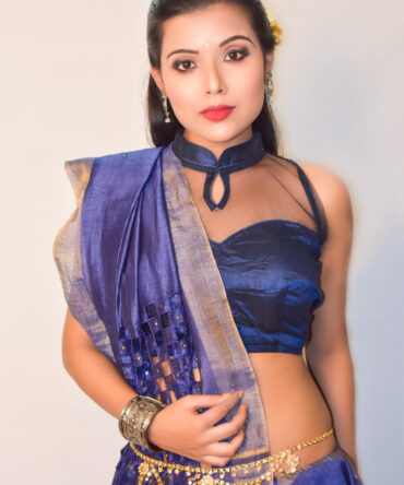 Midnight Blue Cut Work Embroidrey Silk Linen Saree
