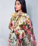 Pearl Beige Floral Linen Digital Print Saree