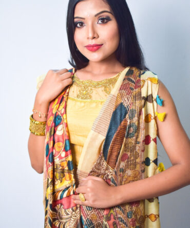 Multicolour Tussar Silk Kalamkari Digital Print Saree