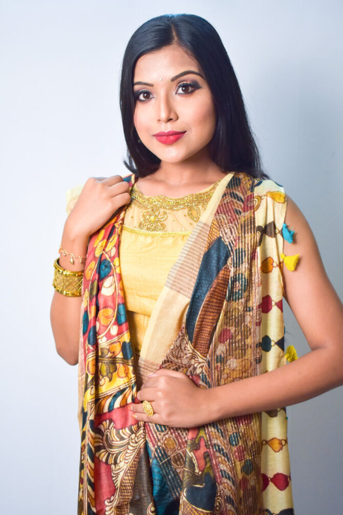 Multicolour Tussar Silk Kalamkari Digital Print Saree