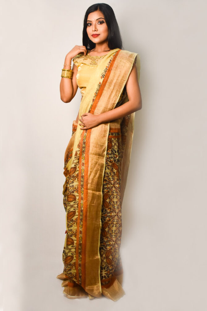 Mellow Yellow Floral Linen Digital Print Saree