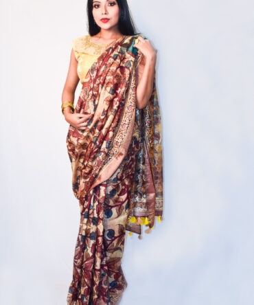 Multicolour Kalamkari Linen Digital Print Saree