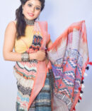 Blue Stripped Linen Digital Print Saree