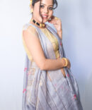 Mountbatten Pink Floral Silk Linen Embroidrey Linen Saree