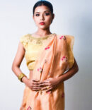 Peach Floral Embroidrey Silk Linen Saree
