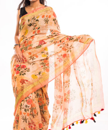Procelian Floral Digital Printed Saree (with tassel)