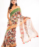 Off White Linen Digital Floral Print Saree
