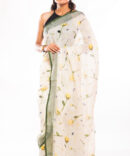 Ivory White Linen Digital Floral Print Saree