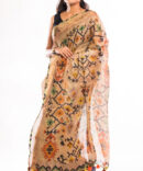 Beige Linen Digital Geometric Print Saree