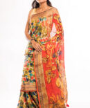 Multicolor Linen Digital Kalamkari Print Saree