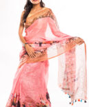 Pink Linen Kalamkari Digital Printed Saree (with tassel)