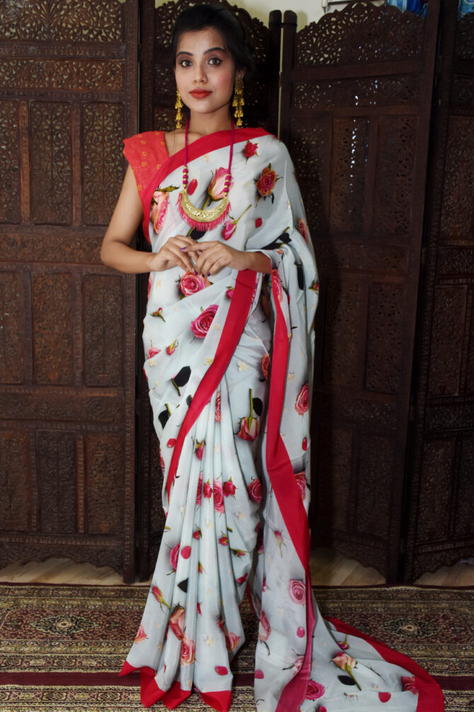 Floral Crepe Digital Printed Saree