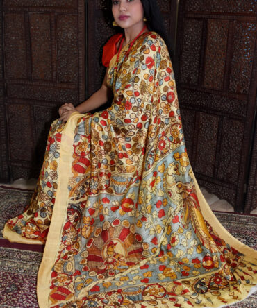 Multicolor Kalamkari mulberry tussar Digital Printed Saree