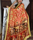 Red Floral Kalamkari Silk Digital Printed Saree