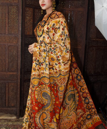 Multicolor Kalamkari Crepesilk Printed Saree