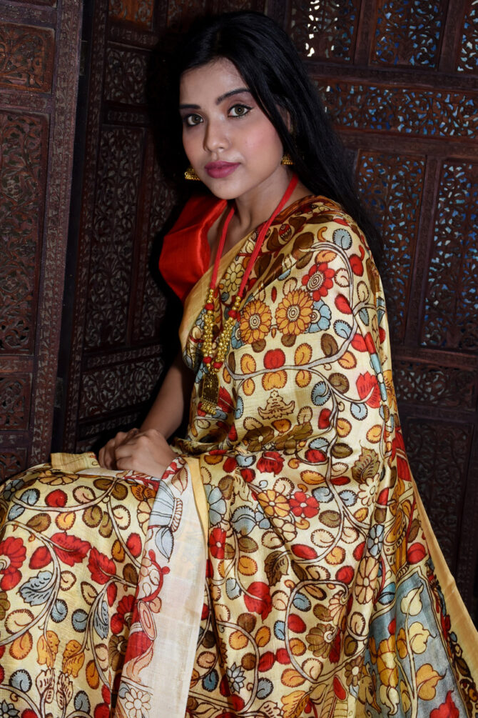 Multicolor Kalamkari mulberry tussar Digital Printed Saree