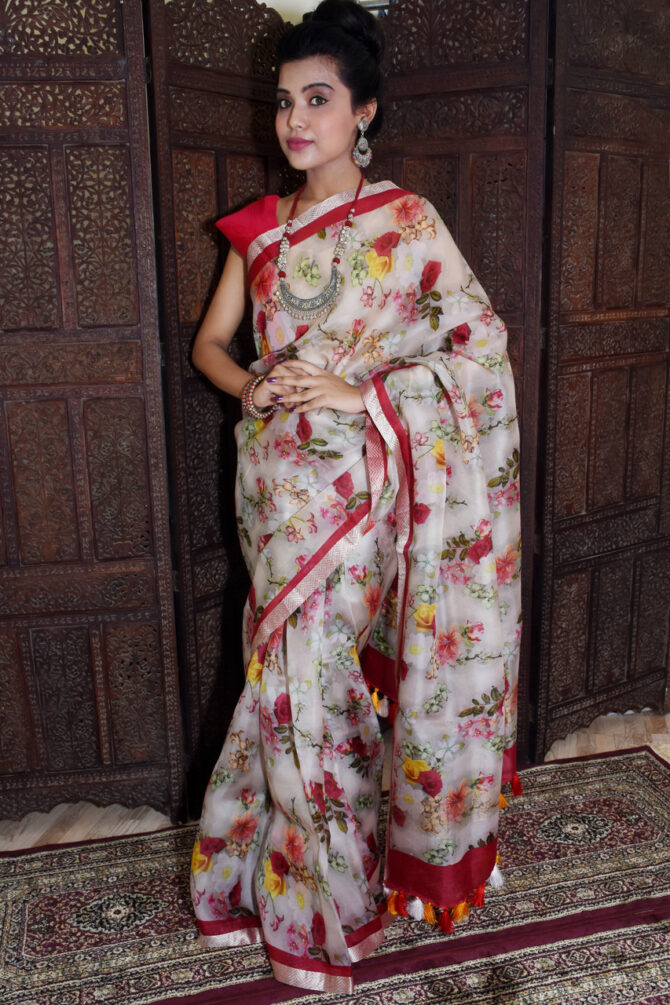 Floral organza Digital Print Saree