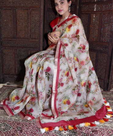 Floral organza Digital Print Saree