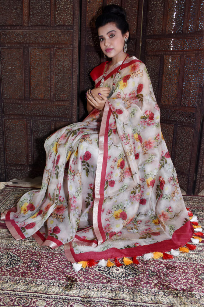 Floral organza Digital Print Saree