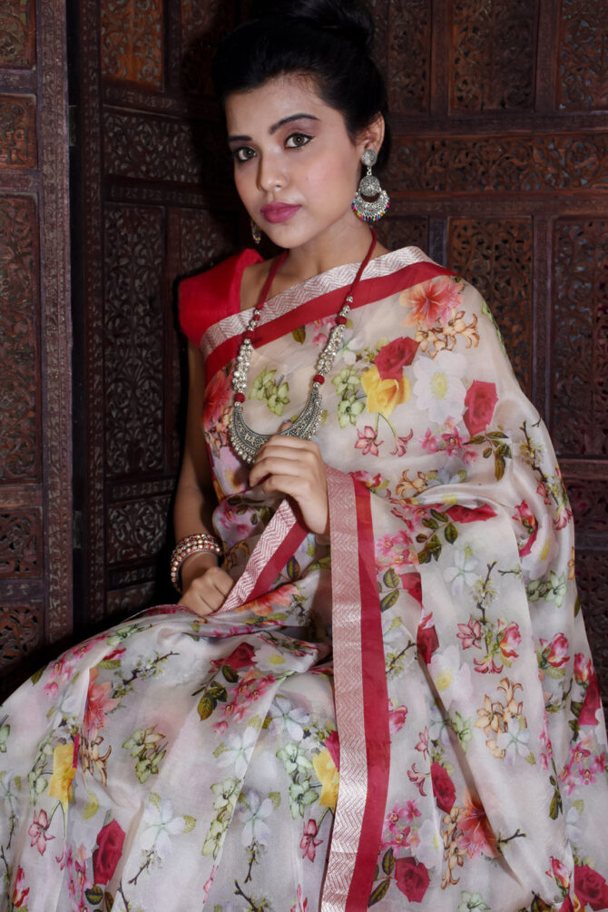 Floral organza Digital Print Saree