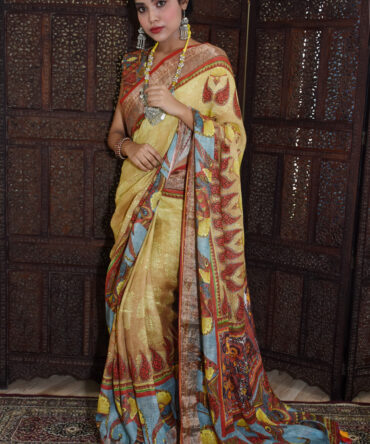 Elephant Design Linen Printed Saree