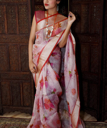 Shaded Pink Floral organza Saree