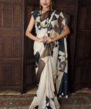 Black and White Geometric Mulberry Tussar Digital Printed Saree