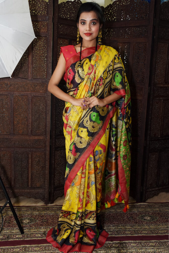 Multicolor Kalamkari Tussar Digital Printed Saree