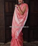 Peach Pink Solid Color Linen Saree